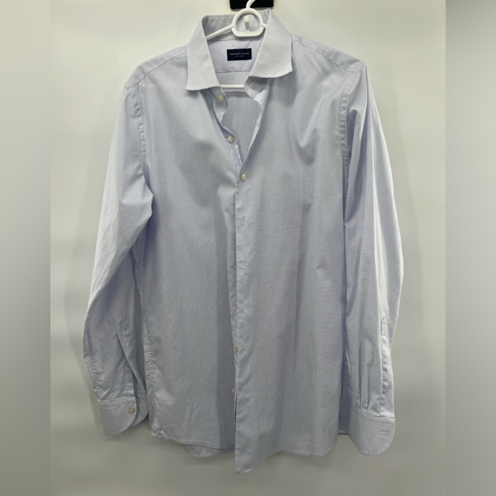 Proper Cloth Robert Moriarty cotton long sleeve dress shirt blue red size 16.5
